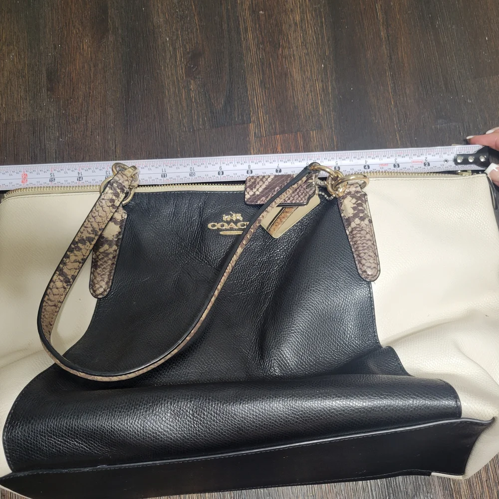 Coach Black and Cream Shoulder Bag with Snakeskin‎ Accents